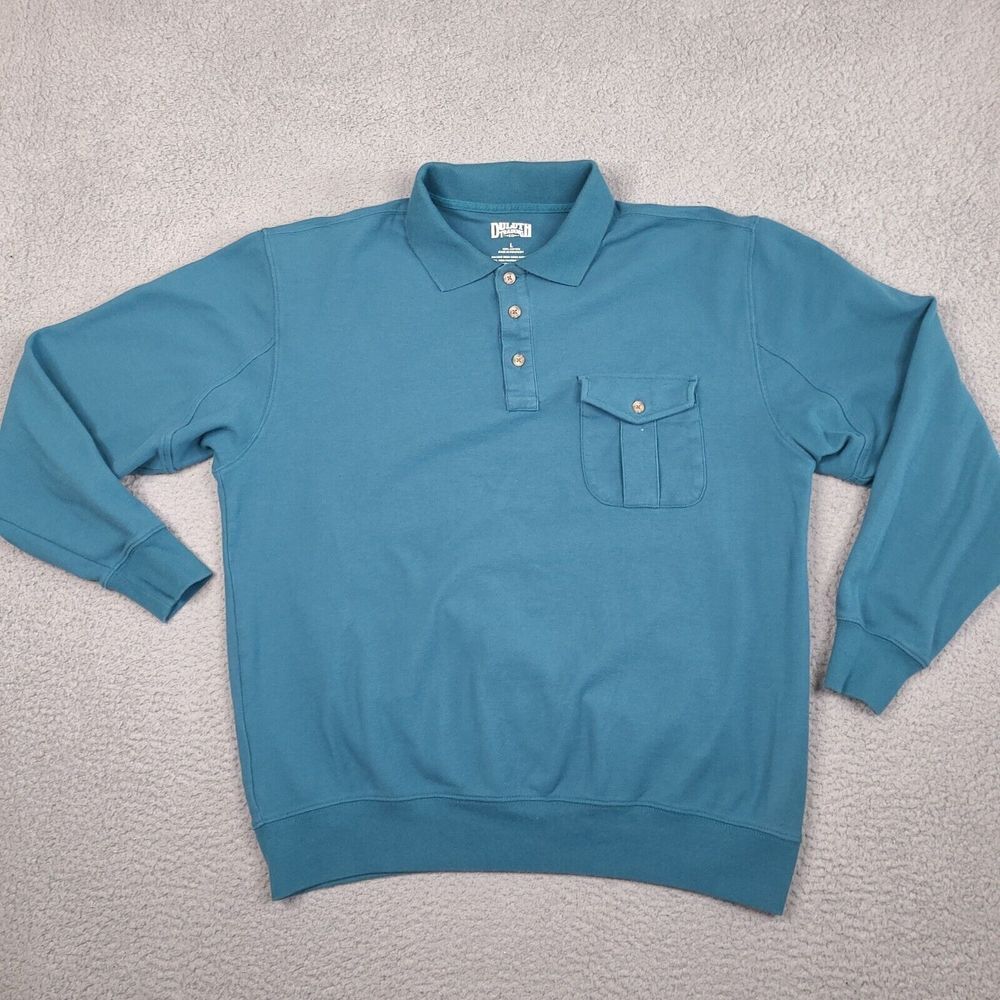 Duluth Trading Co. Polo Shirt Mens Large Blue Aqua Long Sleeve Pocket